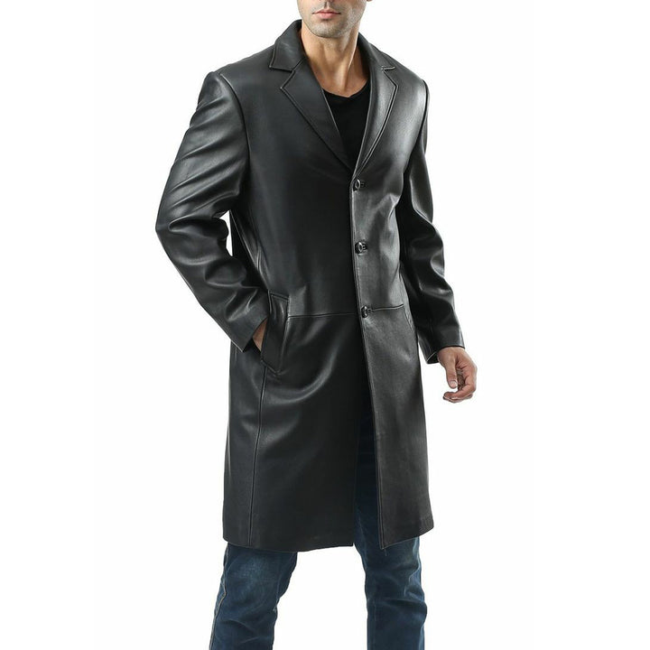 Premium Lambskin Leather Overcoat for Mens Soft Leather Long Coat for Men Slim Fit Trench coat for Men