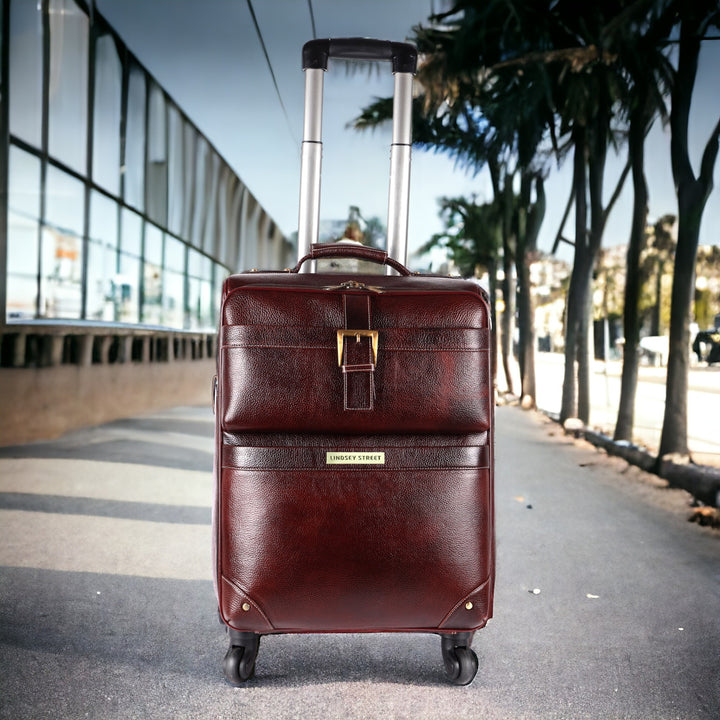 20 Inch Genuine Leather Trolley Bag Airport Cabin Bag Leather Weekender Leather Luggage with Wheels Gift For Him