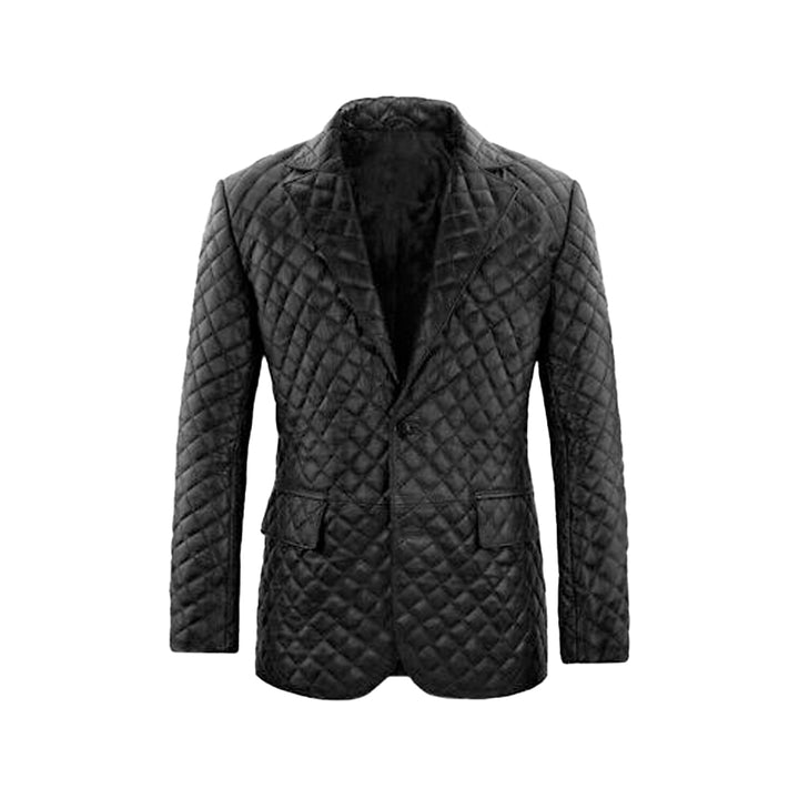 LINDSEY STREET Personalized Quilted Leather Blazer for Men's Black Blazer Custom Size Men's Leather Jacket Classic Party Blazer