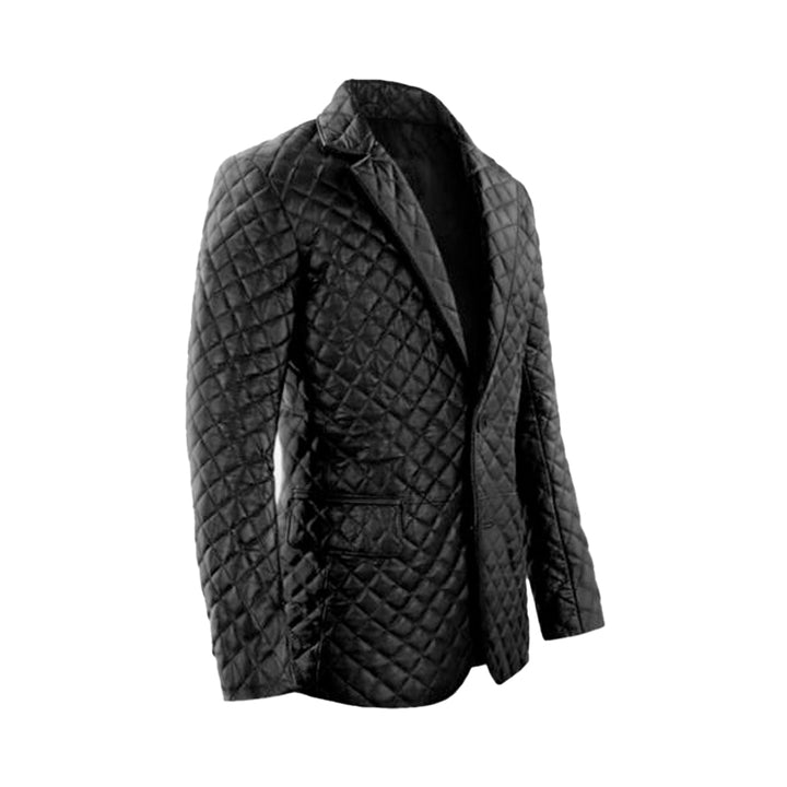 LINDSEY STREET Personalized Quilted Leather Blazer for Men's Black Blazer Custom Size Men's Leather Jacket Classic Party Blazer