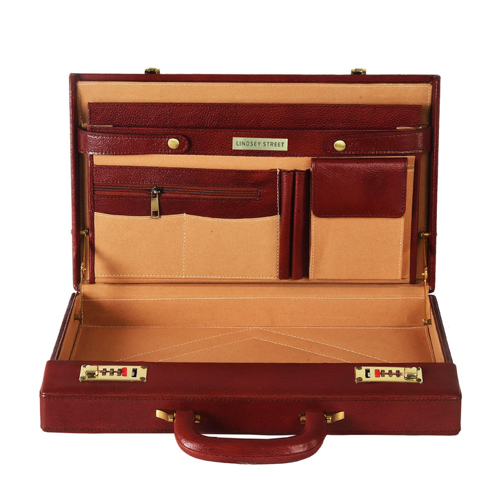 Leather Executive Handbag for Men's Leather Attache Briefcase 14 Inch Laptop MacBook Case Leather Organizer
