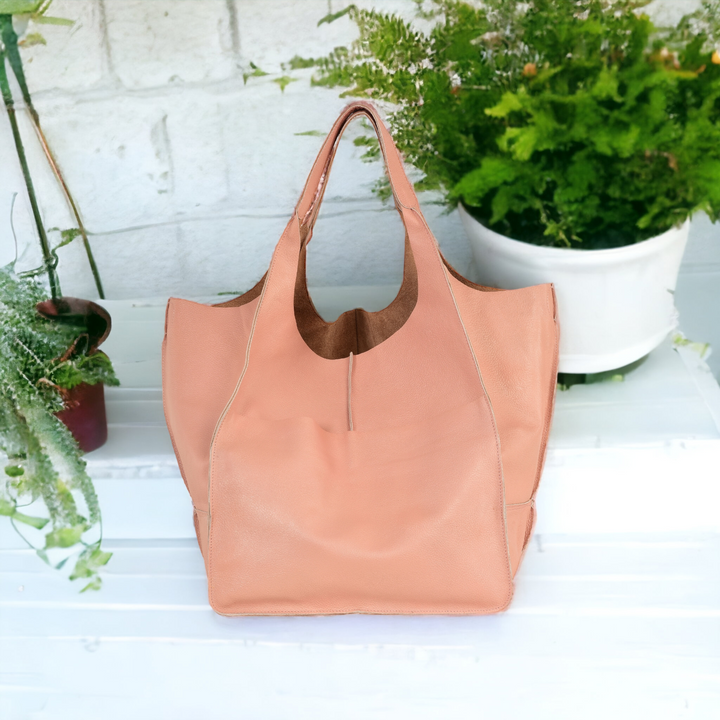 Baby Pink Oversize Leather Tote Shopper Bag XXXL Size Leather Bag Shoulder Bag Large Travel Bag Leather Shopping Bag Oversized Everyday Tote