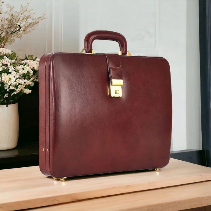 Genuine Leather Attache Briefcase for Men's Office Handbag Doctor Briefcase Leather Laptop MacBook Carry Case Leather File Organizer