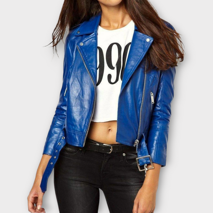 LINDSEY STREET Women's Lambskin Leather Ladies Jacket Biker Motorcycle Slim Fit Blue Jacket for Girls Gift for Her Birthday Gift