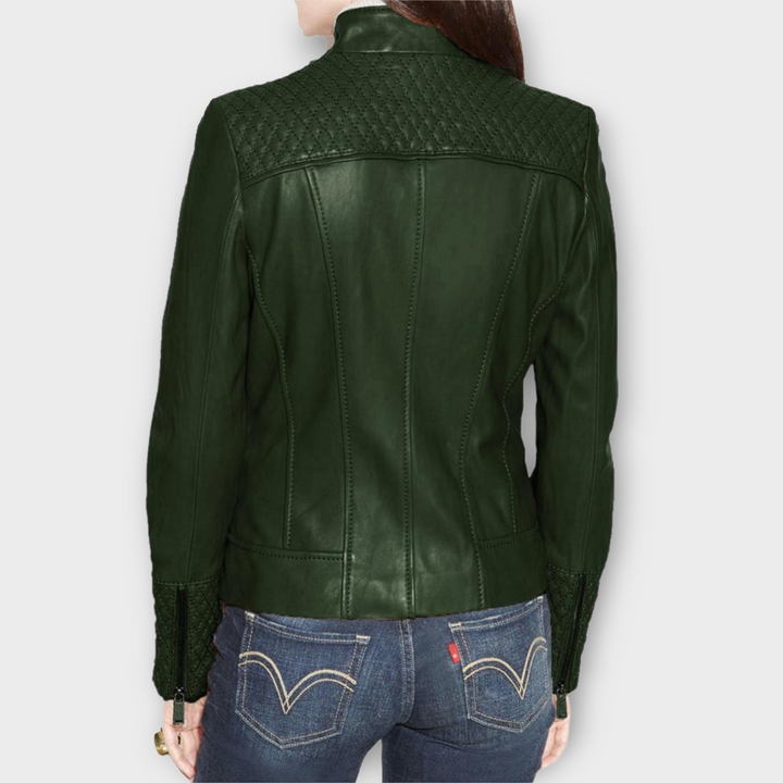 LINDSEY STREET Women's Lambskin Leather Ladies Jacket Biker Motorcycle Slim Fit Green Leather Jacket for Girls Gift for Her Birthday Gift