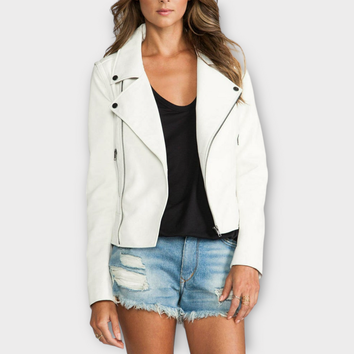 Lambskin White Leather Jacket For Women's Biker Jacket Leather Cropped Jacket Leather Coat Slim Fit Leather Jacket