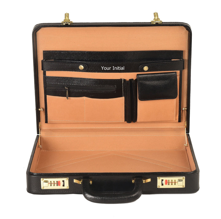 Leather Attache Briefcase Business Handbag for Men Laptop MacBook 15 inches Carry Case