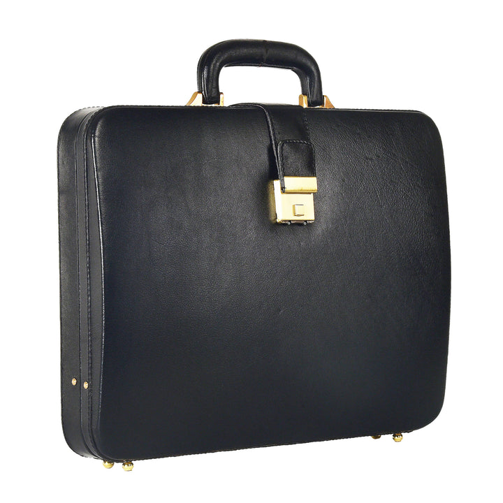 Genuine Leather Attache Briefcase for Mens Office Handbag 14 Inch Laptop Case Leather MacBook Case