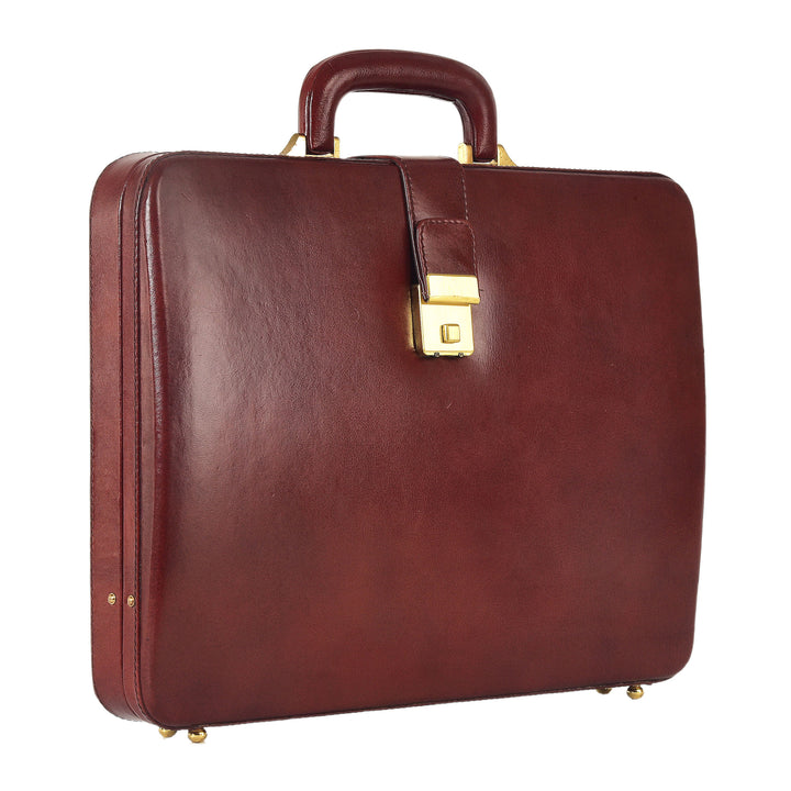 Genuine Leather Attache Briefcase for Mens Office Handbag 14 Inch Laptop Case Leather MacBook Case