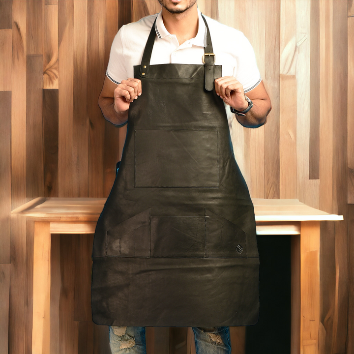 LINDSEY STREET Multi Pocket Leather Apron Top Grain Leather Butchers Apron Bib Barista Baker Bartender BBQ Chef Barber Uniform