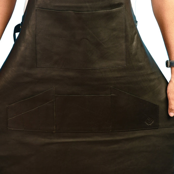 LINDSEY STREET Multi Pocket Leather Apron Top Grain Leather Butchers Apron Bib Barista Baker Bartender BBQ Chef Barber Uniform