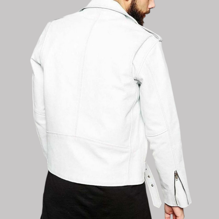 White Leather Jacket for Men Lambskin Motorcycle Jacket with Belt Soft Leather Casual Jacket for Men Biker