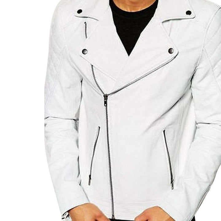 White Leather Jacket for Men White Rider Biker Belted Lambskin Motorcycle Jacket Soft Leather Slim Fit Casual Jacket