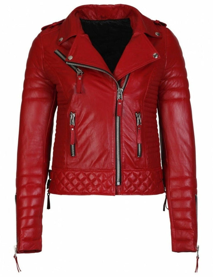 LINDSEY STREET Women's Lambskin Leather Ladies Jacket Biker Motorcycle Slim Fit Red Leather Jacket for Girls Gift for Her Birthday Gift