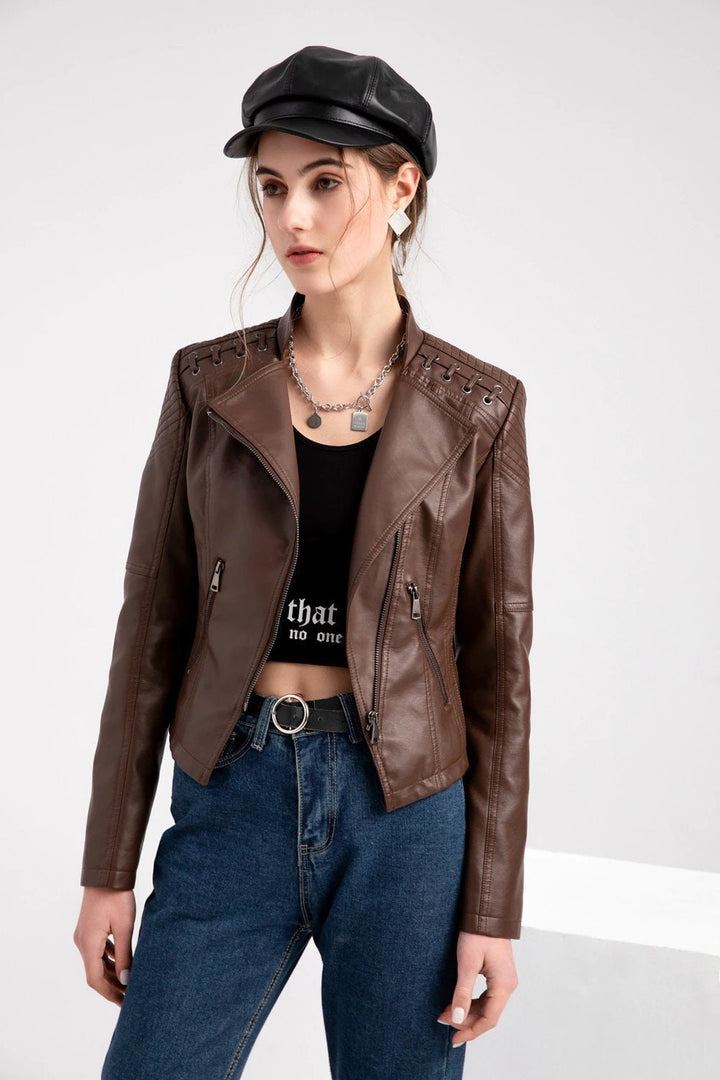 Lambskin Leather Jacket For Women's Biker Jacket Brown Leather Cropped Jacket Leather Coat Slim Fit Leather Jacket | Gift for Women