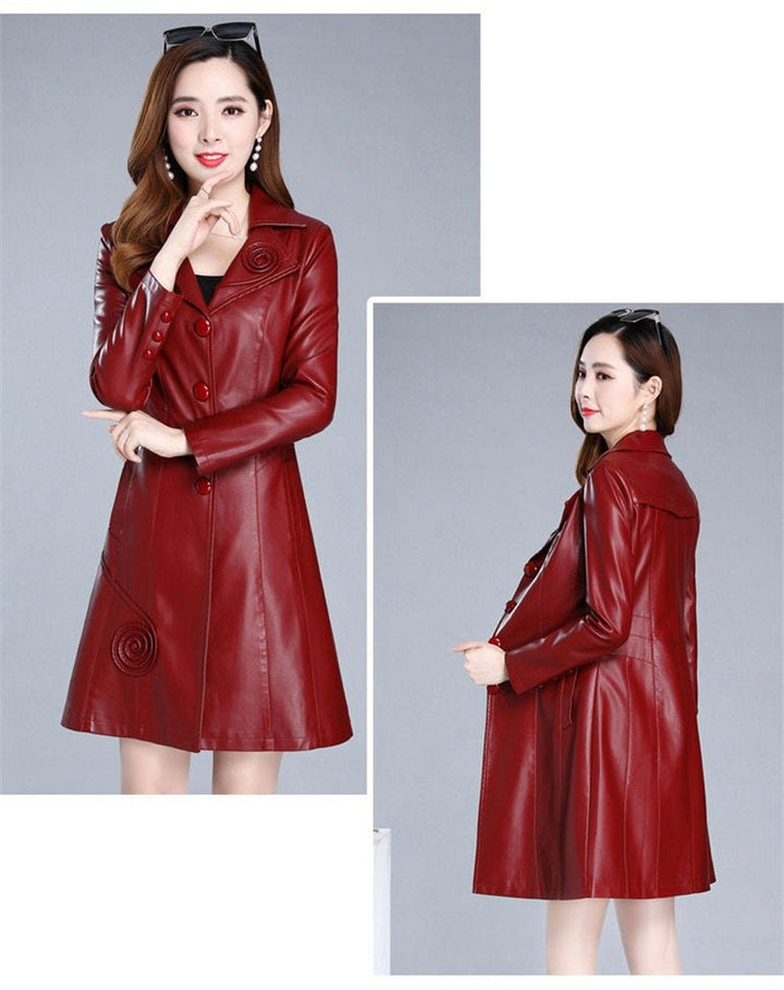 Soft Leather Midi Coat for Women Handmade Stylish Trench Coat Lambskin Leather Trench Coat Long Leather Coat Leather Coat Trench Overcoat